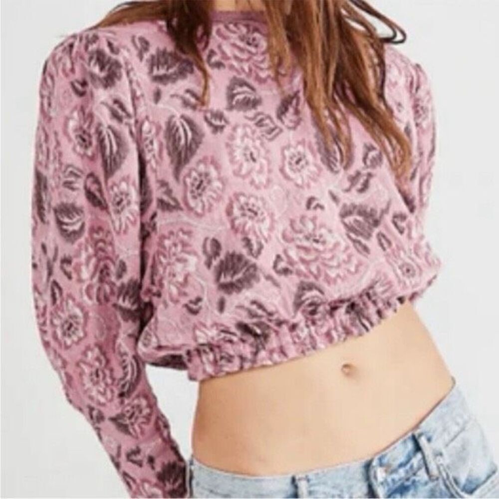 NEW Free People No Ordinary Tie Back Top Raspberry Floral Knit Cropped‎ Size S